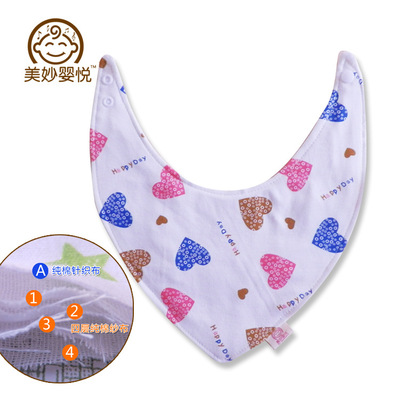 冬季纯棉三角巾婴幼儿帅气三角巾5/6层纱布针织围嘴 新款按扣围兜