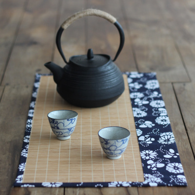 茶席竹席中式包蓝花布艺禅意茶席日式茶旗桌布茶盘垫隔热茶垫杯垫|ru