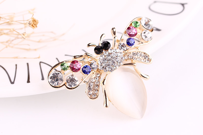 Mode farbige diamant katzenauge stein biene brosche niedliche cartoon tier brosche_voghion.com