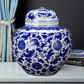 景德镇陶瓷带盖密封储物罐油缸防潮防虫家用20斤装储米缸米箱米桶