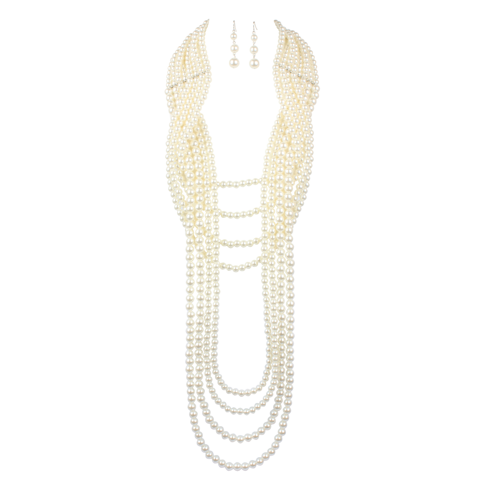 New exaggerated multi-layer pearl necklace set long sweater necklace earrings set for women nihaojew