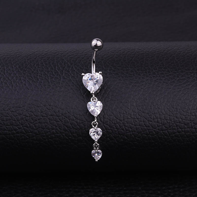 Fashion Heart Stainless Steel Inlaid Zircon Belly Ring display picture 4