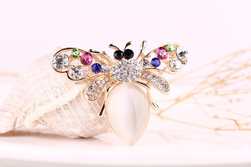 Mode farbige diamant katzenauge stein biene brosche niedliche cartoon tier brosche_voghion.com
