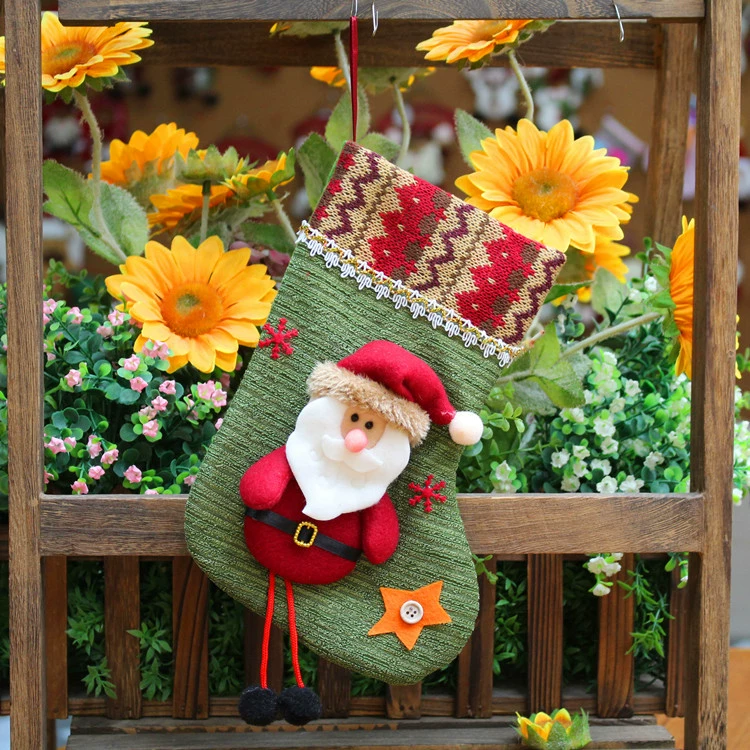 Новогодний чулок (Group source Christmas) бархат 25×13 см, подвесной пакет подарков с Дедом Морозом/Снеговиком/Оленем