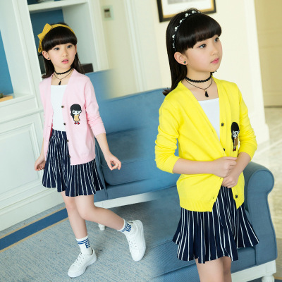 一件代发女童毛衣2019女童开衫新款童装秋款时尚薄针织开衫V领秋