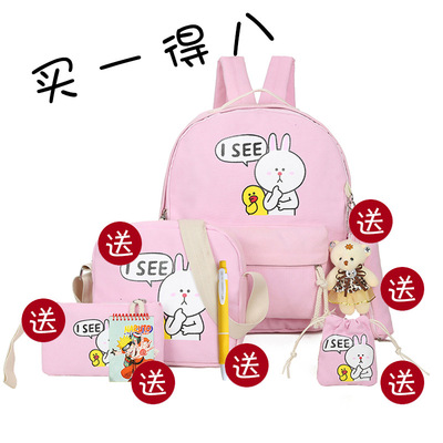 Mới thời trang Hàn Quốc thường vai túi xách vải in 6 bộ thỏ ba lô schoolbag