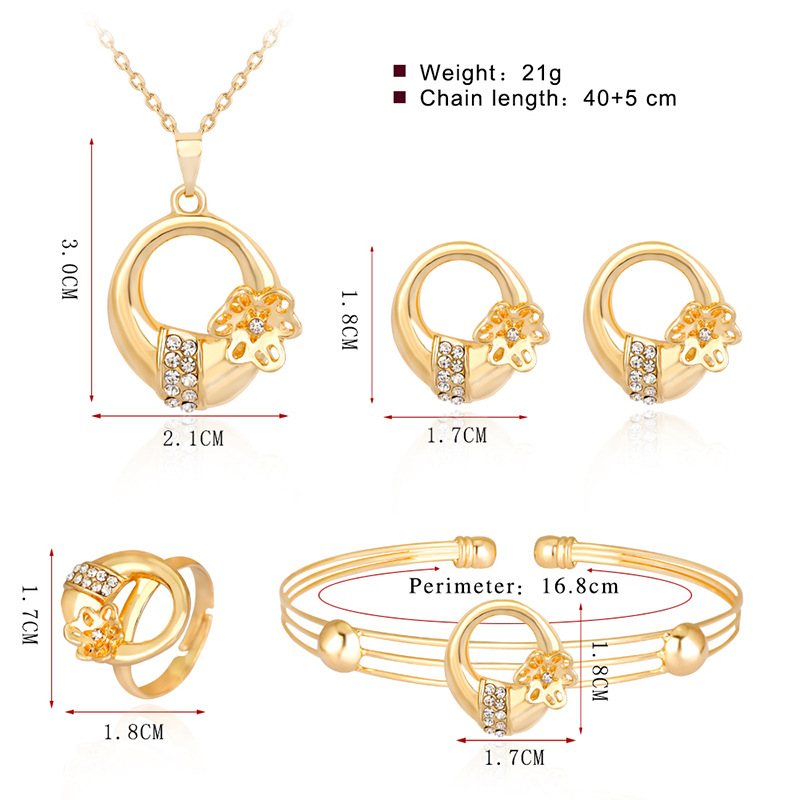 Fashion Style Fashion Personality Alloy Diamond Plated Kc Necklace Earrings Ring Bracelet Four-piece Wholesale Nihaojewelry display picture 1
