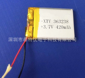 电池厂家直销聚合物363238-420mAh智能穿戴、老人小孩防丢定位器
