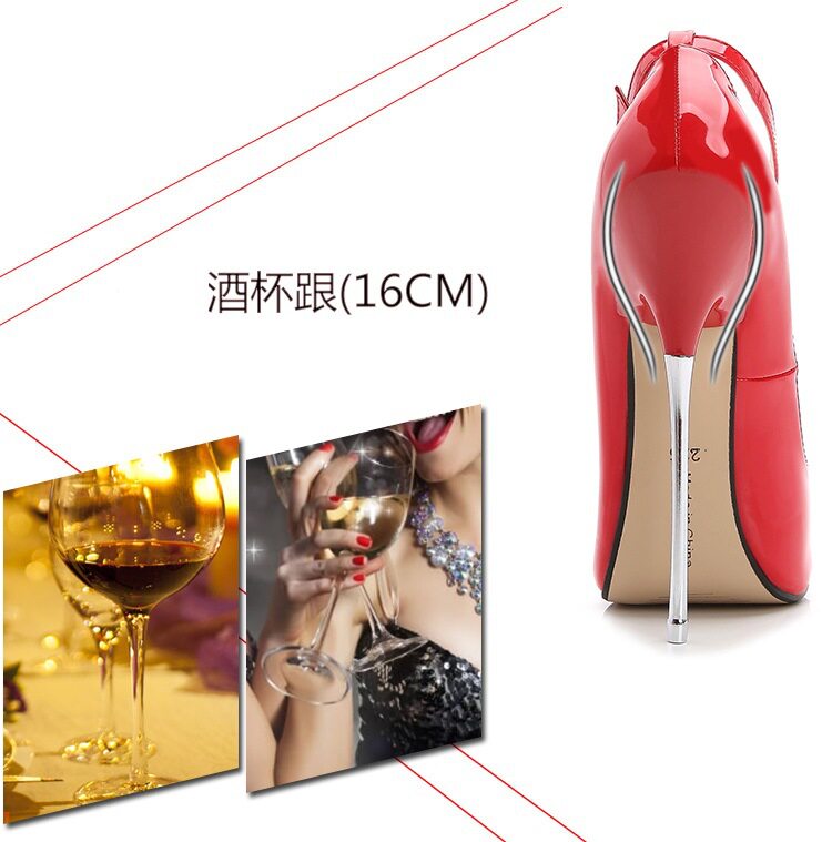 Giày cao gót nữ mũi nhọn gót 16 cm phong cách gợi cảm — Màu Đỏ đào, Màu đen, Màu đỏ, Trắng bạc chi tiết 8