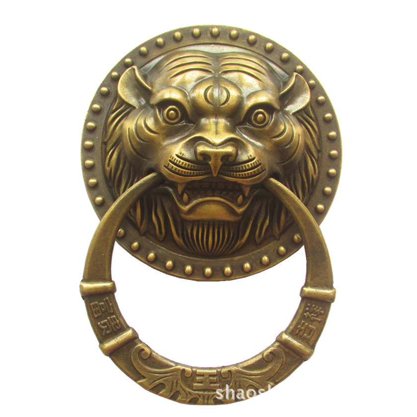 廠家13cm中小號純銅虎頭門環拉手 獸頭大小門銅拉手 黃銅門钹輔首