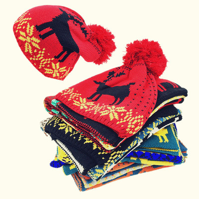 韩版秋冬新款帽子围巾套装百搭女士保暖毛线针织圣诞两件套速卖通