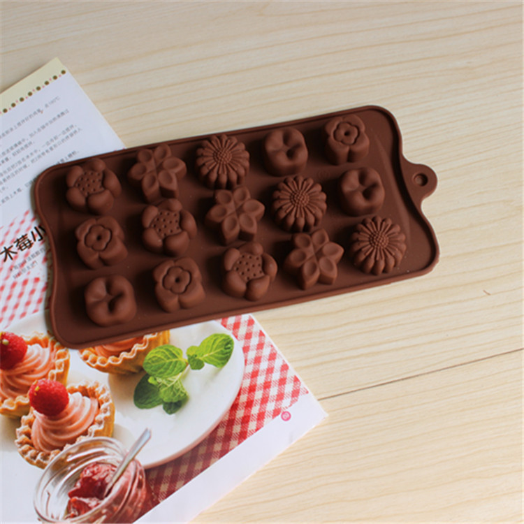 厂家直销供应各类硅胶蛋糕模15连5种小花硅胶巧克力模手工皂模具