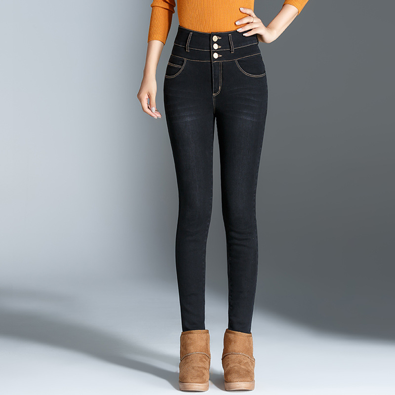 新款牛仔羽绒裤女外穿白鸭绒踩脚高腰大码加厚修身铅笔裤女8003|ru