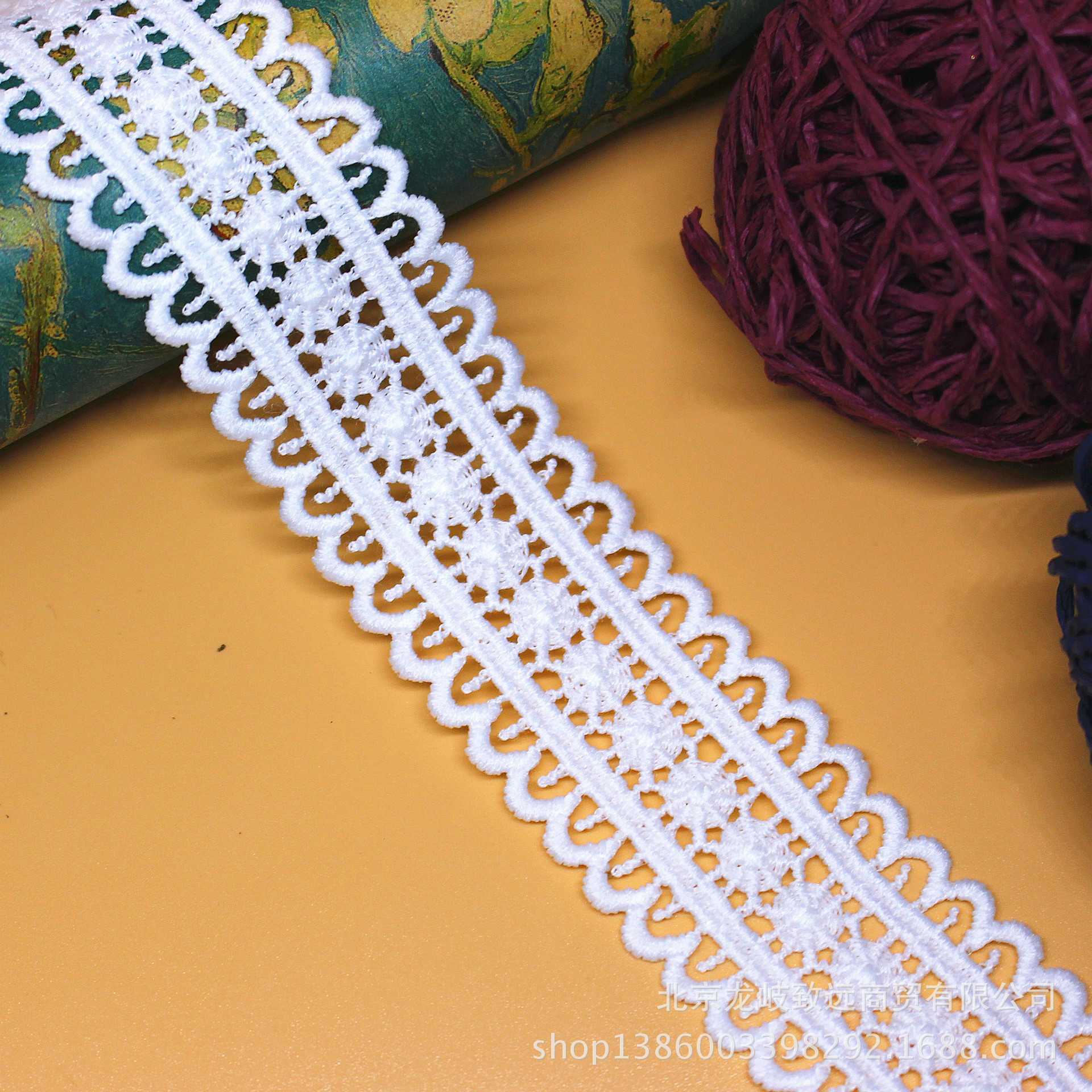 水溶花边 宽3CM涤纶丝刺绣花边波浪花边条码DIY手工服装装饰辅料