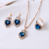 Fashionable crystal pendant heart shaped, necklace and earrings, ring, set heart-shaped for bride, European style, 3 piece set