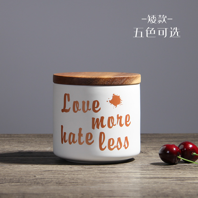Tapa de madera de cerámica nórdica de almacenamiento de tarro sellado fresco-mantenimiento de tarro de granos de frutas secas té decoración de tarro de almacenamiento de alimentos al por mayor