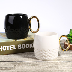 Gold-plated handle coffee cup water cup ceramic mug creative couple black and white mug printed logo gift cup