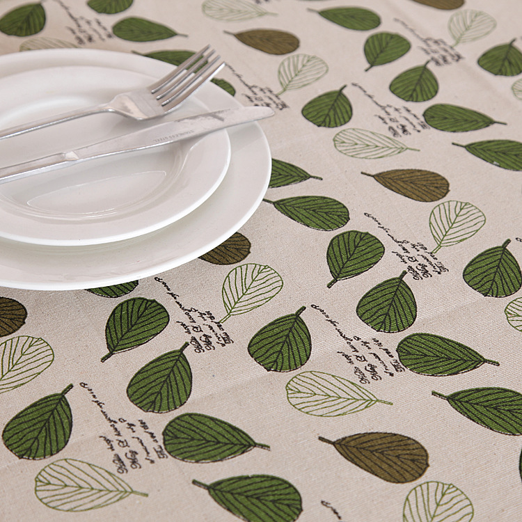 Pastoral Style Green Leaf Print Polyester Cotton Tablecloth_voghion.com