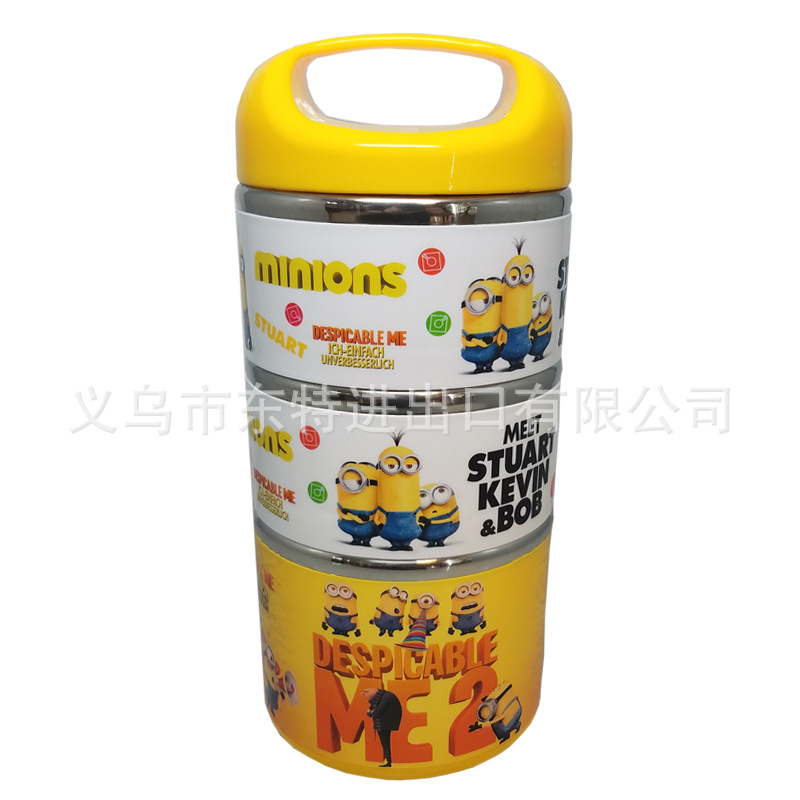 Stainless steel mini lunch box, cartoon 3-layer student lunch box, insulated picnic box, gift basket detail image 3
