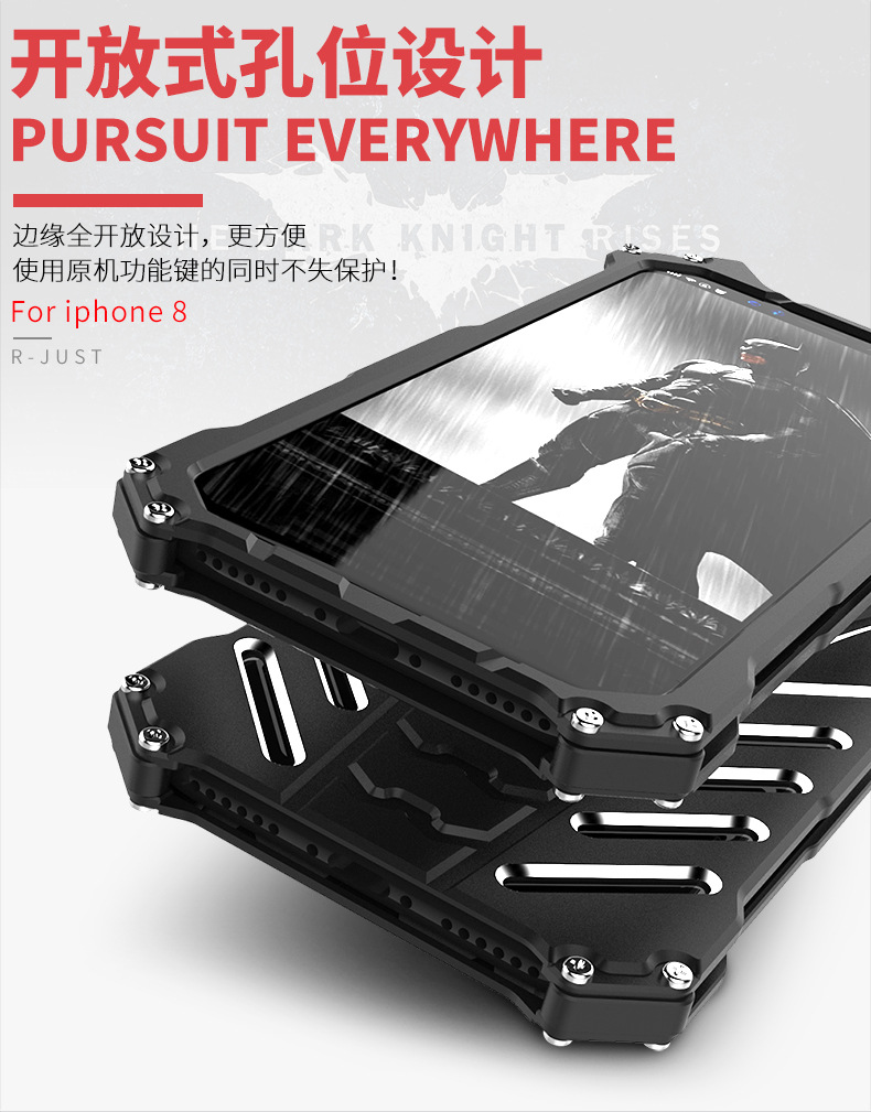 R-Just Batman Shockproof Aluminum Shell Metal Case with Custom Batarang Stent for Apple iPhone X