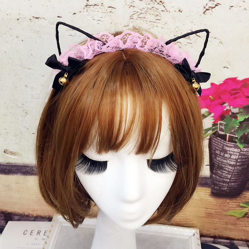 Cute Lace Cat Ears Bowknot Bell Headband display picture 12