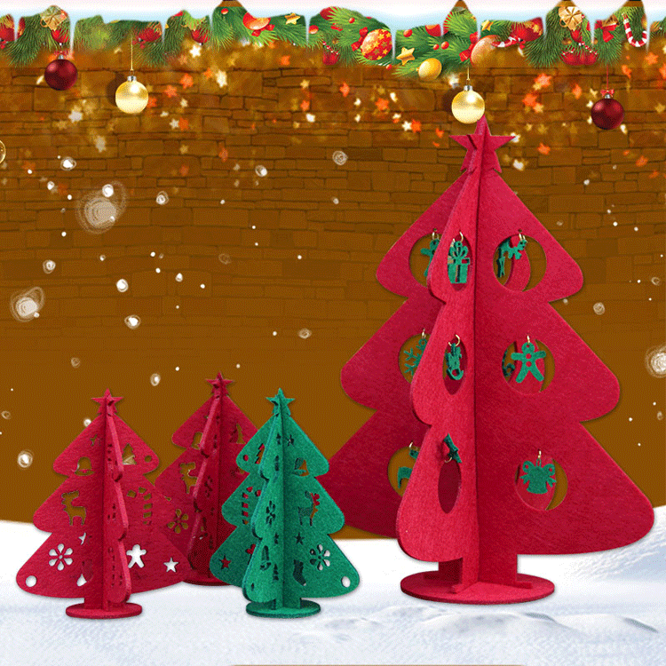 厂家直销 毛毡圣诞树装饰品立体圣诞节日红绿装扮树摆件布置