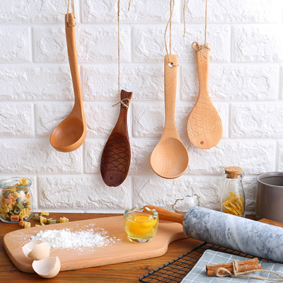 Japanese natural practical solid wood a soup spoon kitchen appliance woodiness Spoon Wooden spoon ladle A generation of fat
