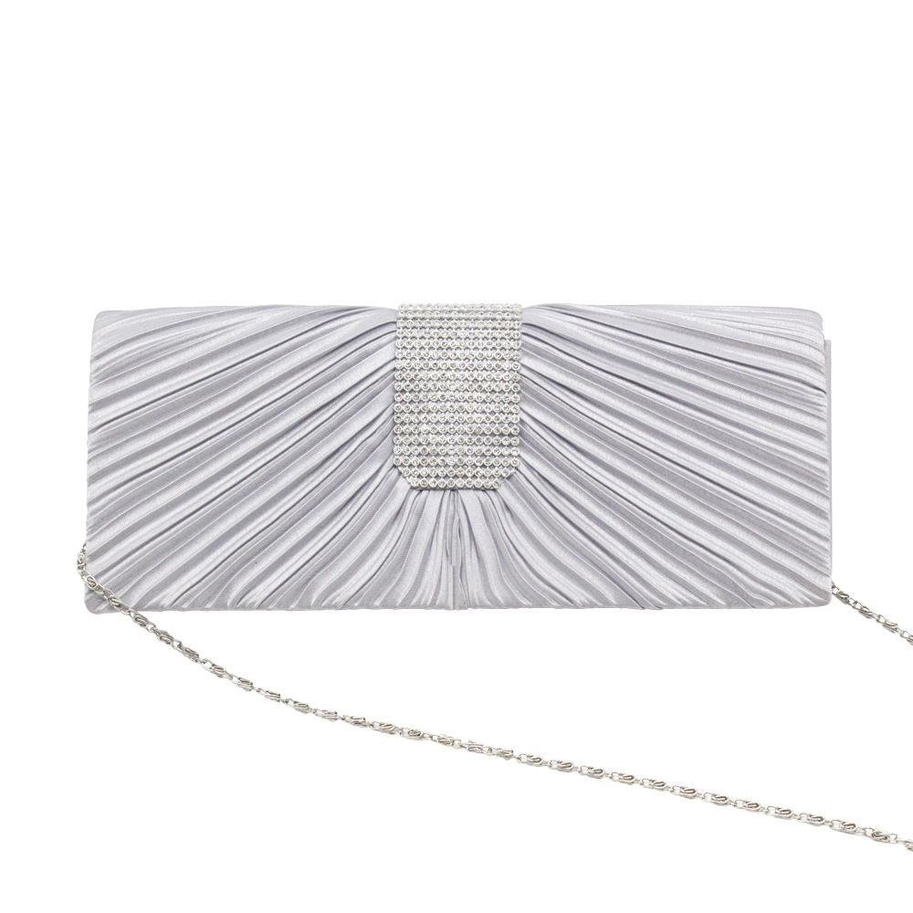 Black Gold Silver Satin Solid Color Square Hot Drill Clutch Evening Bag display picture 10