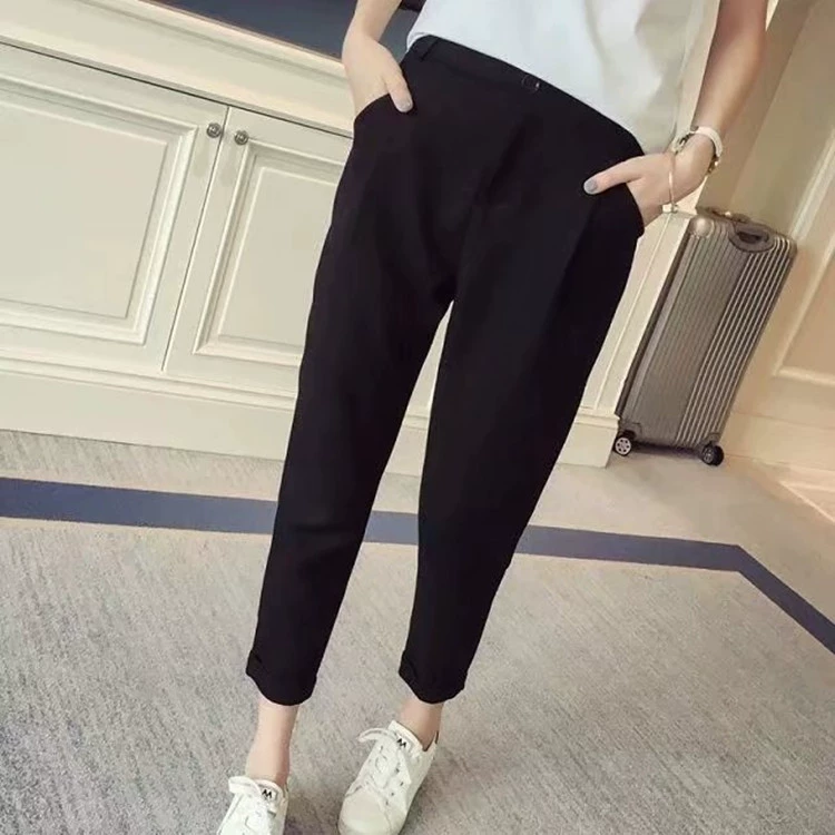 Повседневные женские брюки, осенние свободные широкие штанины 2018, новые стройнящие шифоновые брюки с высокой талией в Корейском стиле с редиской и девятью шаровары