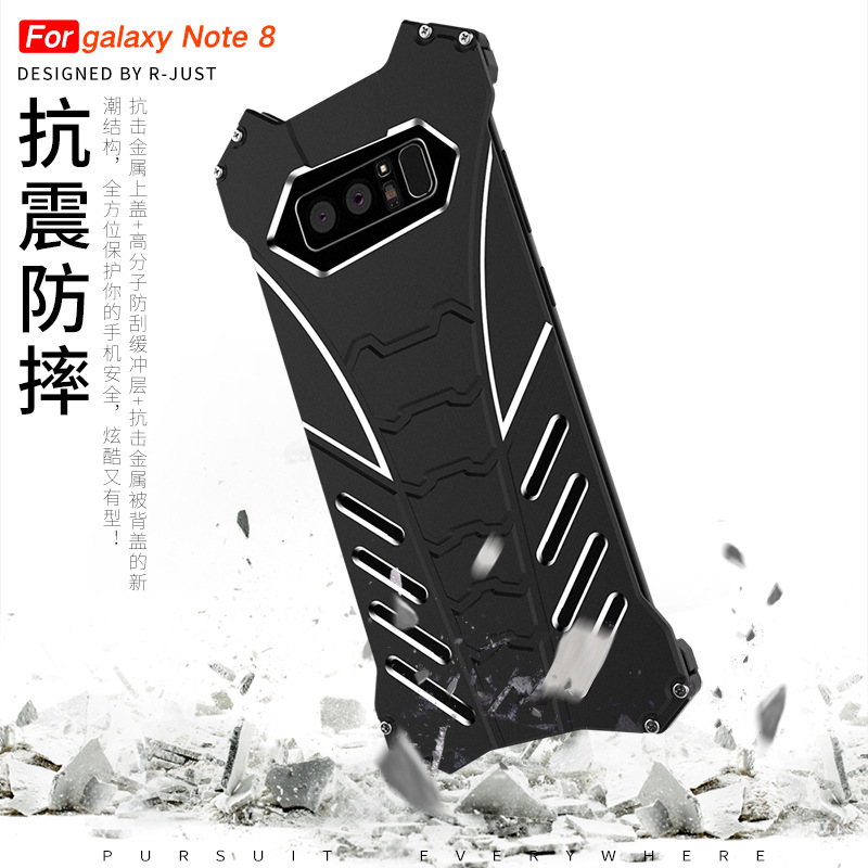 R-Just Batman Shockproof Aluminum Shell Metal Case with Custom Batarang Stent for Samsung Galaxy Note 8