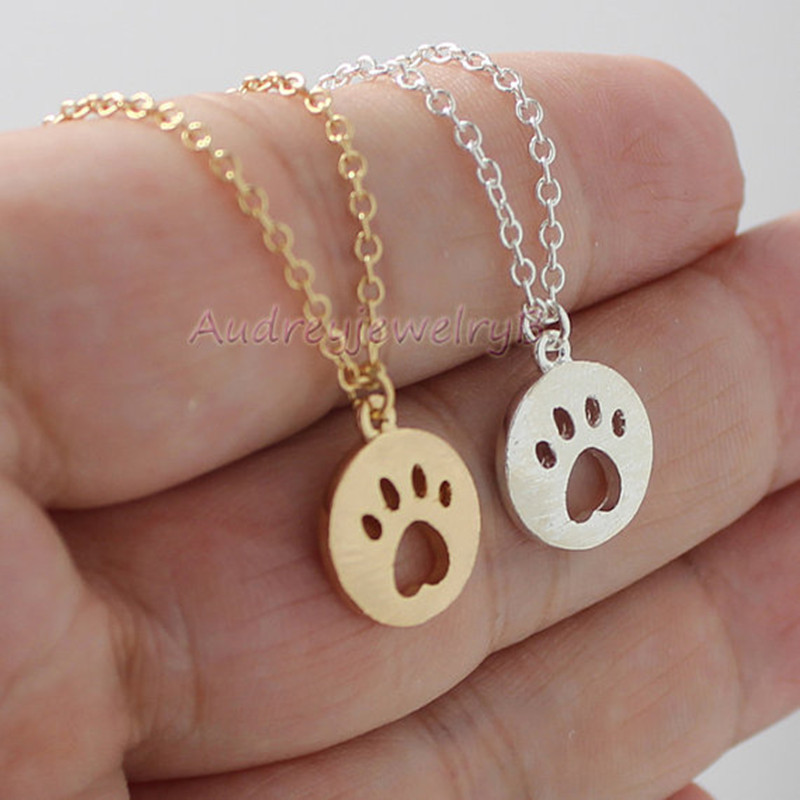 Hollow cat claw necklace copper chain geometric round cat and dog footprints clavicle chain wholesal