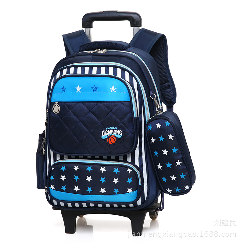 厂家直销小学生拉杆书包儿童包男女孩2至6年级可拆卸防水双肩背包|ru