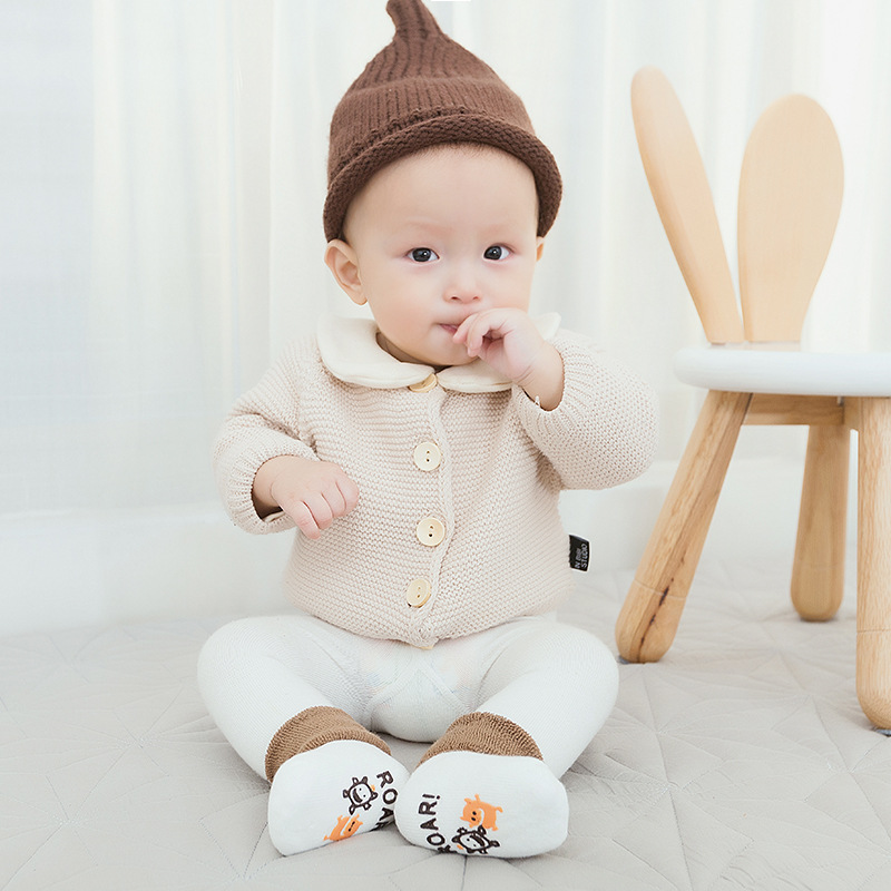 El otoño y el invierno Nueva Terry engrosada de algodón peinado calcetines de bebé mediados de la pantorrilla piso de dibujos animados antideslizante 0-3 años de edad