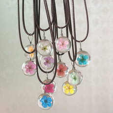 手工小水仙干花项链 玻璃球吊坠锁骨链永生花毛衣链森女项链批发