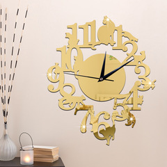 2018新款創意DIY數字貓咪亞克力鏡面掛鍾客廳書房辦公室靜音牆鍾