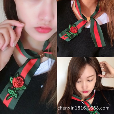 the republic of korea Dongdaemun new pattern Embroidery Retro rose bow shirt Bowtie necktie