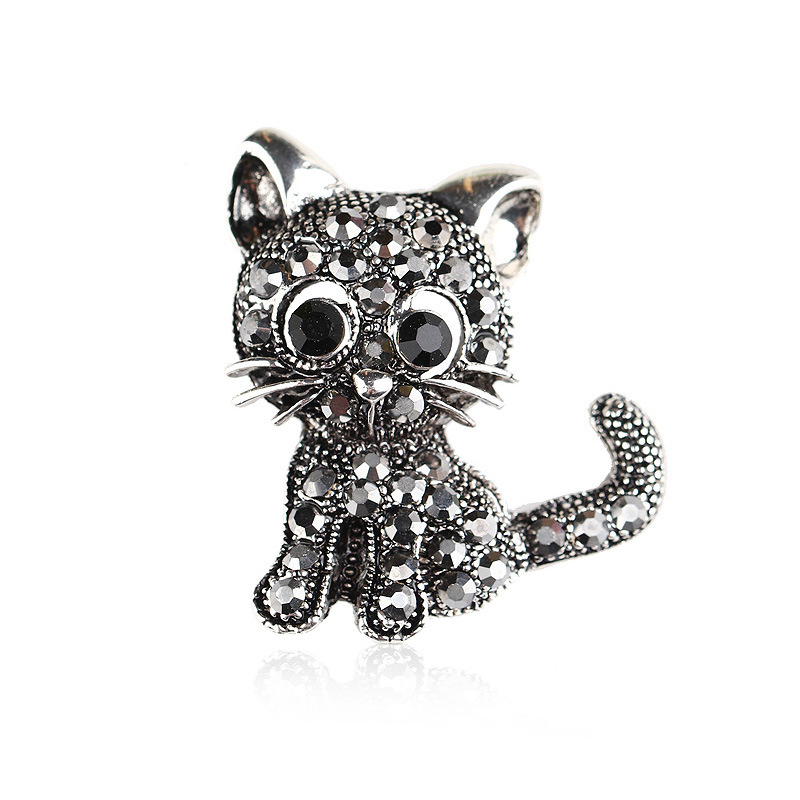 10g Weight Retro Pin Cat Alloy Plating Rhinestones Unisex Brooches