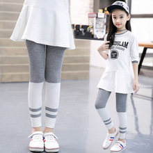 18年新品棉女童打底裤 精品学生裤修身韩版竖条纹童裤批发精包装