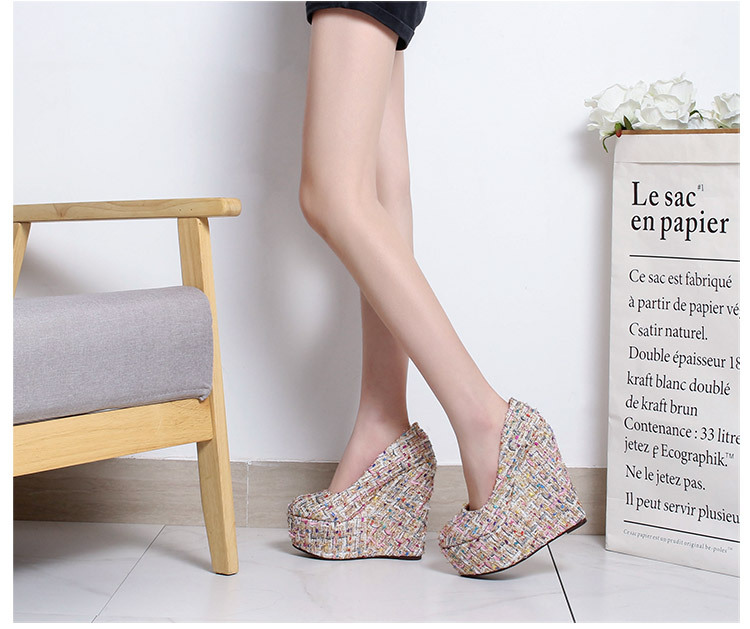 Giày cao gót đế xuồng platform nữ gót 15 cm kiểu Chanel — Màu đen chi tiết 11