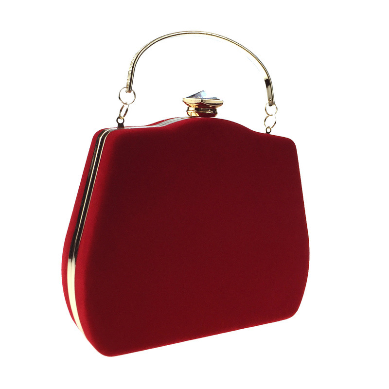 Túi clutch nữ dạ tiệc nhung hình quả bầu đính đá hộp cứng kèm dây xích — Màu đỏ, Màu đỏ rượu, Màu tím, Màu xanh lam chi tiết 17