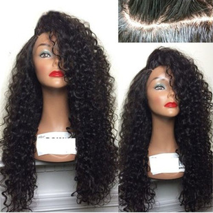 Foreign trade hot wig head set African black ladies small curly side long curls high temperature silk chemical fiber Europe and the United States