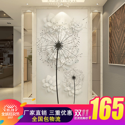 瓷砖背景墙玄关 过道 走廊 现代简约 3d瓷砖 蒲公英花朵玄关画|ms