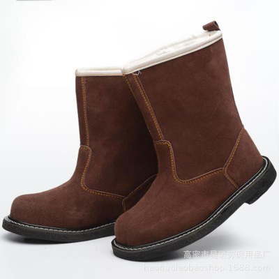 高帮男劳保靴翻毛 牛皮防护鞋保暖线缝轮胎底 防砸防刺穿劳保鞋