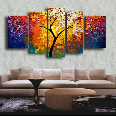 高清喷绘帆布五联艺术仿真装饰画 酒店家居艺术背景墙挂画 喷绘画|ms