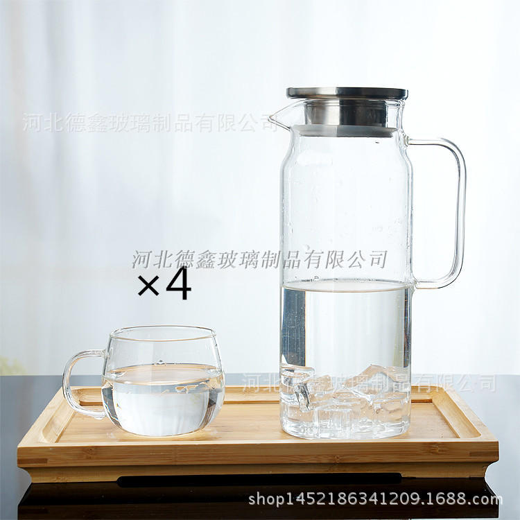 Botella de agua fría de vidrio borosilicato cubierta de acero inoxidable botella de agua fría gran capacidad flor tetera taza de agua Jarra jugo olla traje