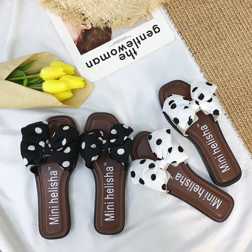 Helesha New Fashion Bowtie Slippers Women's Summer Casual Indoor and Outdoor Wear Beach Flat Sandals