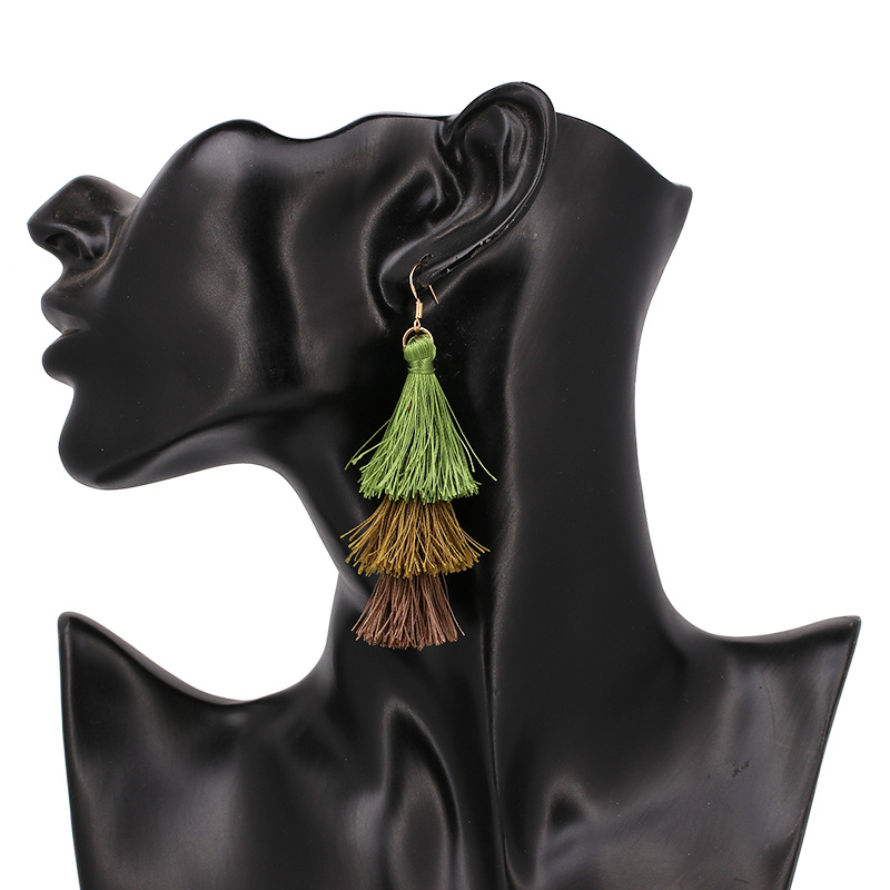 Bohemian Ethnic Style Tassel Three-layer Tassel Earrings Jewelry display picture 3