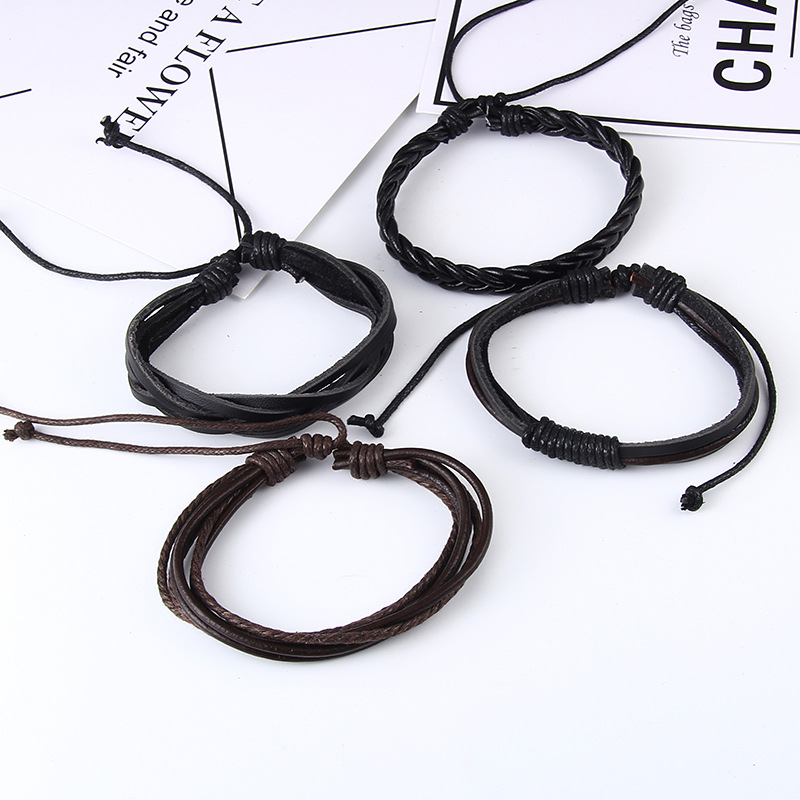 retro suit bracelet DIY woven imitation leather bracelet multi-layer bracelet multi-element bracelet