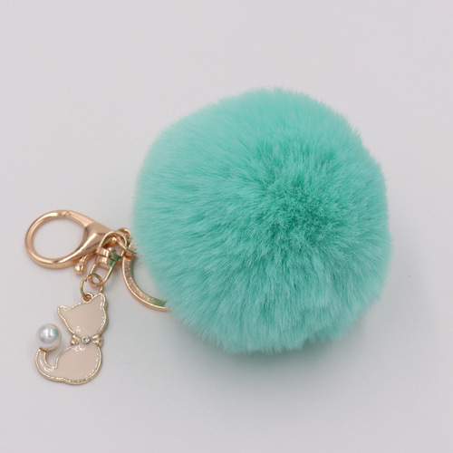 Korean version of cute pearl cat pendant imitation rex rabbit fur ball keychain ladies fur bag pendant plush pendant