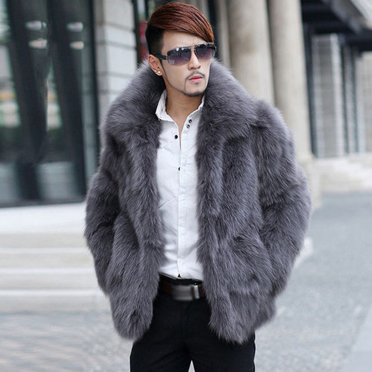 European and American Men's Fur Fox Fur Coat Jacket Men's Fur Coat Lapel Long Hair Coat Autumn and Winter Warm Outer